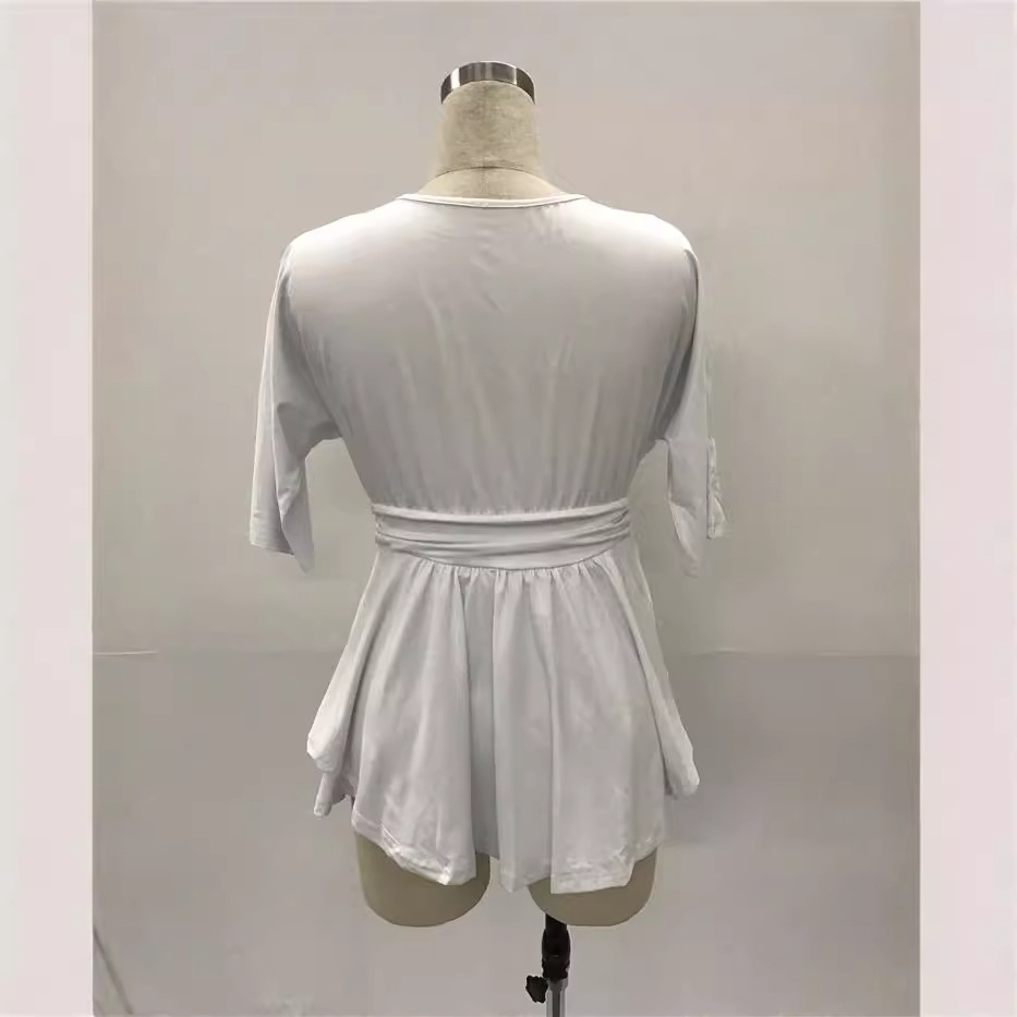 Plus Size Womens Dress Solid Color Deep V Neck Three Quarter Sleeve Autumn Fashion Wholesale Available