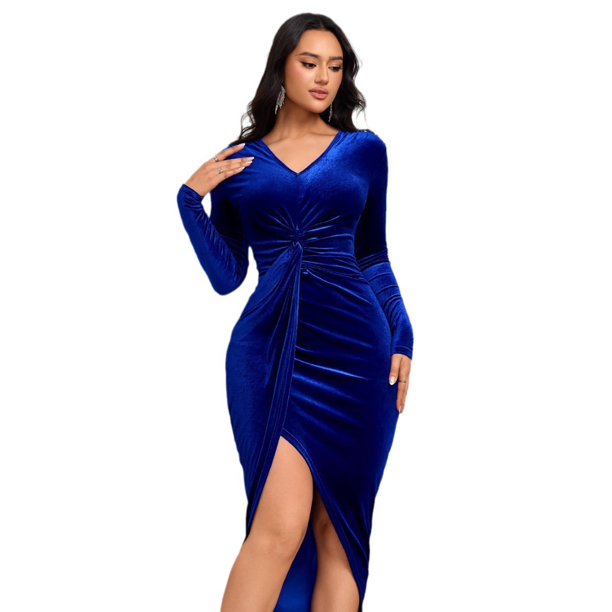 Elegant Blue Midi Dress Sophisticated Design Perfect for Parties Autumn Winter Collection Wholesale Available