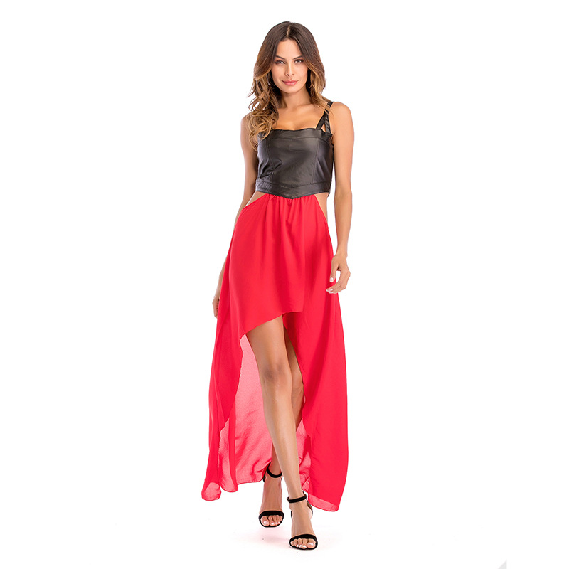 Chiffon Spliced Maxi Dress Sleeveless Waist Exposing Elegant Design Spring Summer Fashion for Women Wholesale