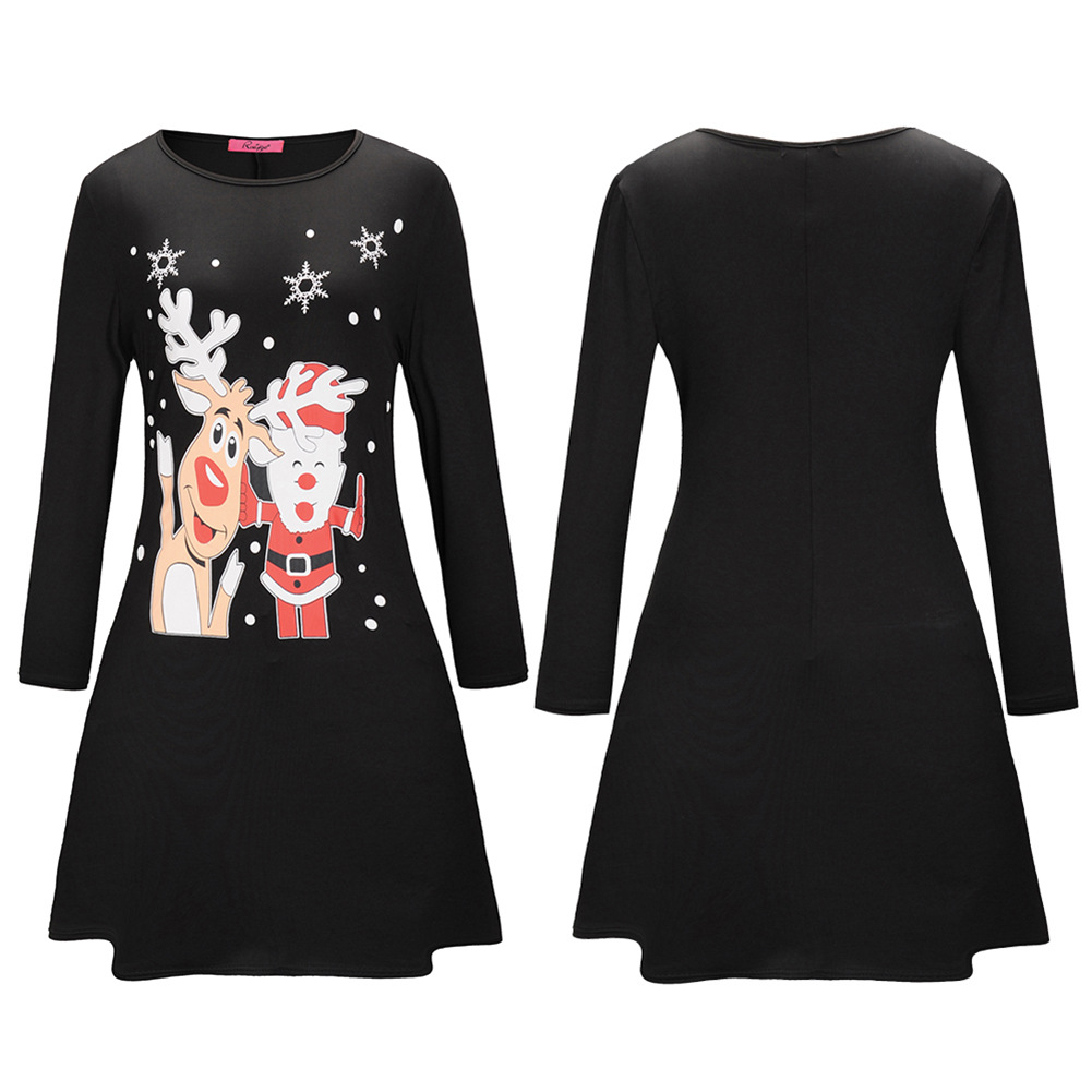 Christmas Dress Womens Autumn Winter Style Snowman and Reindeer Print Perfect for Holiday Parties Wholesale Available