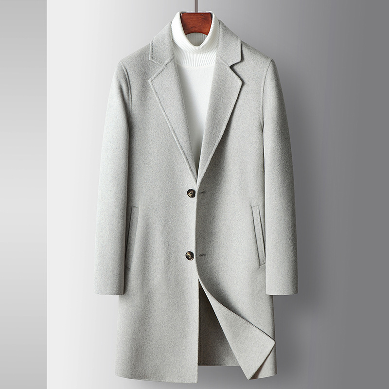 Handmade Double sided Wool Men's Coat Autumn Winter Mid length Youth Luxury Business Wool Overcoat