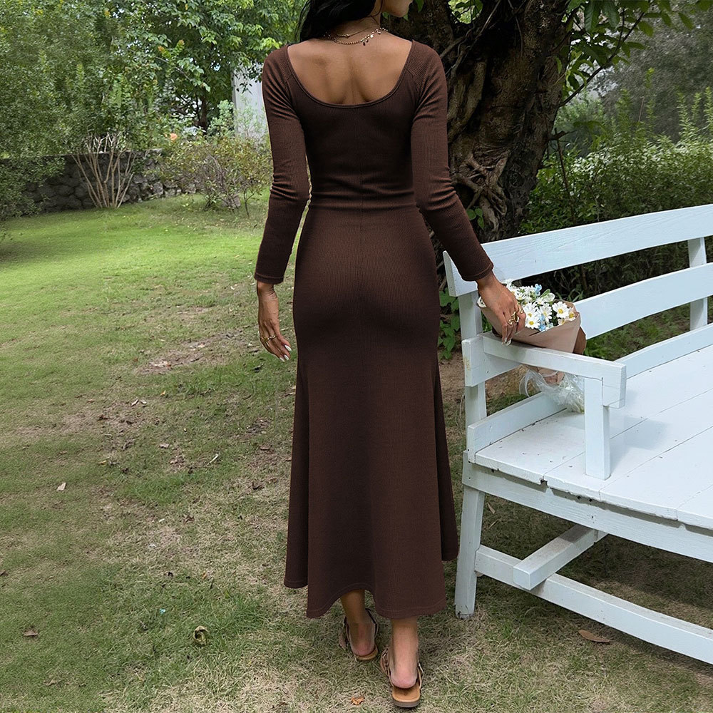 V Neck Long Sleeve Bodycon Dress Slim Fit A Line Silhouette Elegant Style Perfect for Early Autumn Wholesale