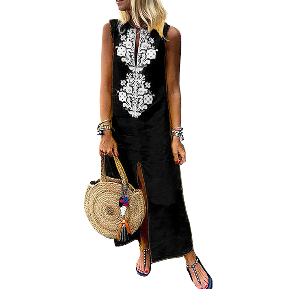 Summer Vacation Maxi Dress for Women Floral Patchwork Sleeveless Loose Fit Casual Style Ready to Ship