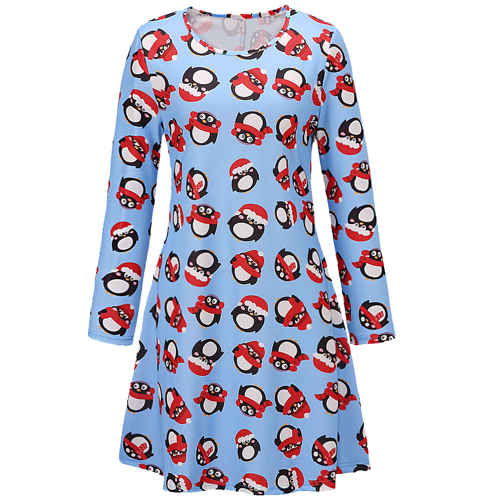 Long Sleeve Printed Dress Casual Style Autumn Winter Christmas Occasion Wholesale Available ready to ship