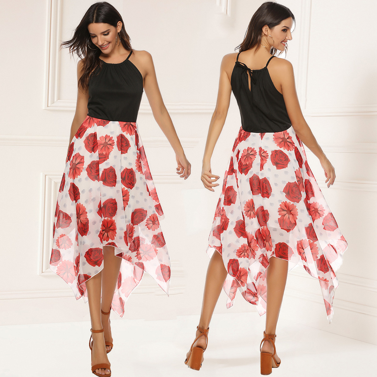 Chic Womens Chiffon Dress Set Sexy Spaghetti Strap Top Floral Print Skirt Perfect for Summer Parties Wholesale