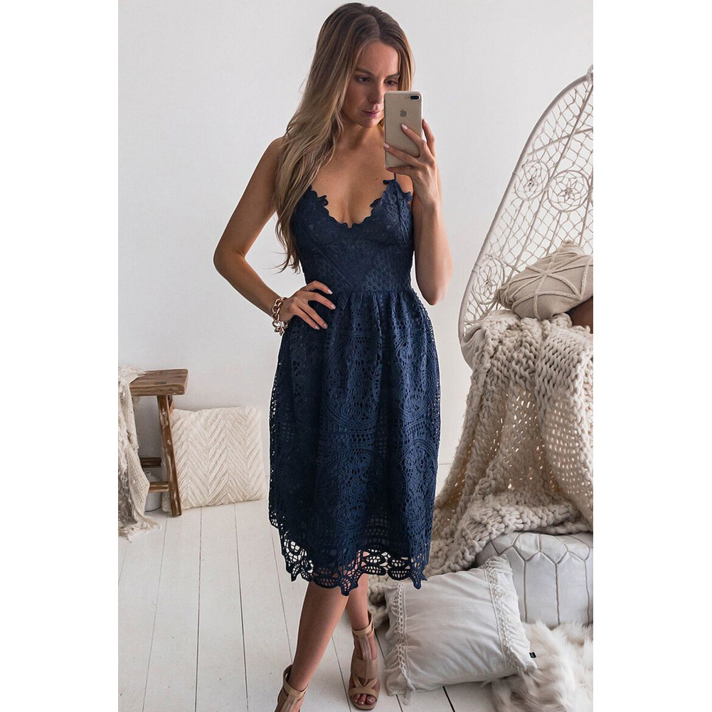 Lace Crochet Maxi Dress Summer Floral Print Sexy Spaghetti Straps Elegant Party Wear Wholesale Available