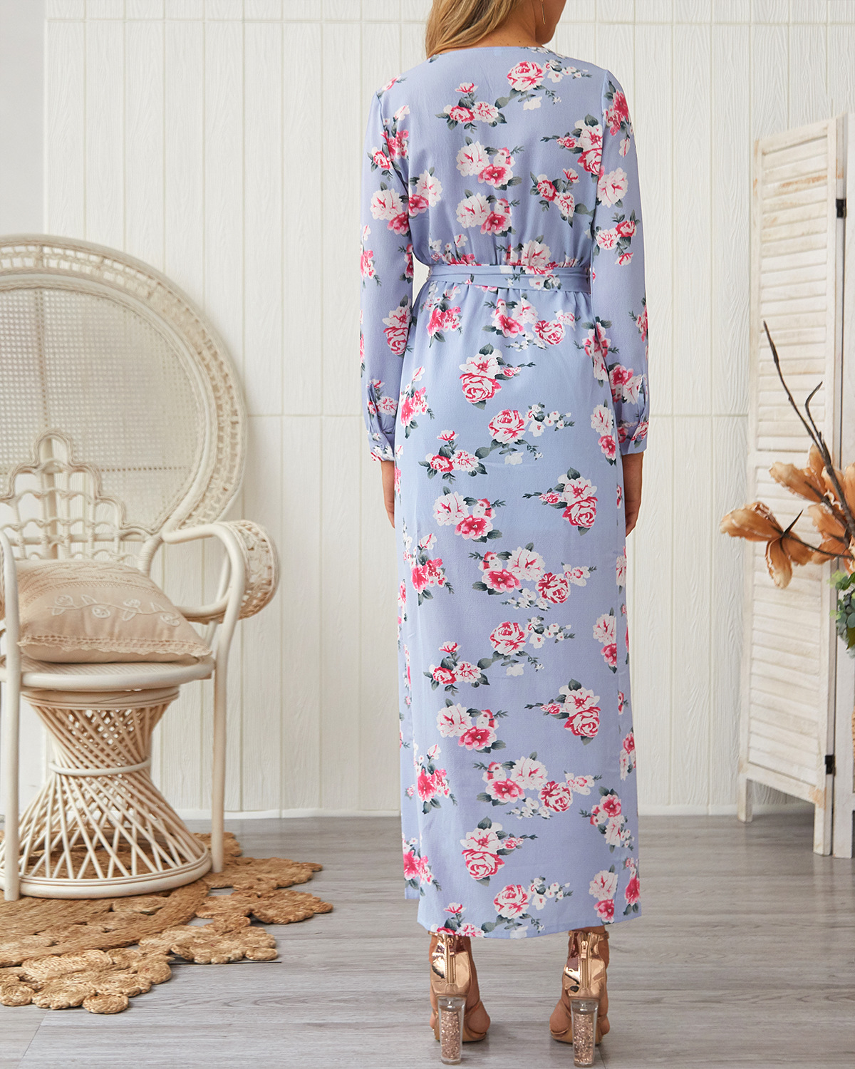 Floral Print Maxi Dress Sexy Split Design Spring Style Womens Fashion Ready to Ship Low MOQ