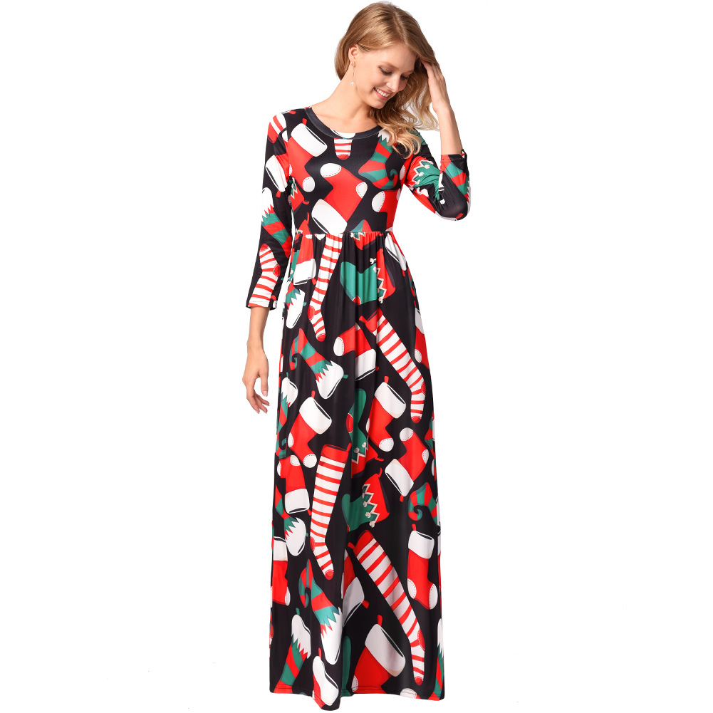 Floral Print Midi Dress for Women 3 4 Sleeve Christmas Theme Spring Collection Wholesale Available