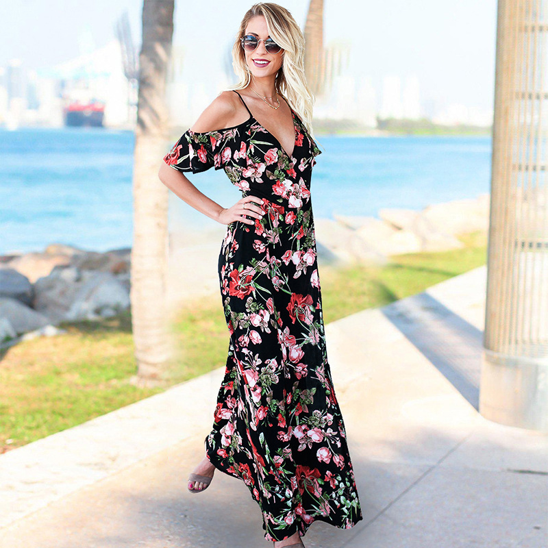 Summer Womens Fashion Dress Sleeveless Off Shoulder Floral Print Maxi Style Perfect for Parties or Casual Outings