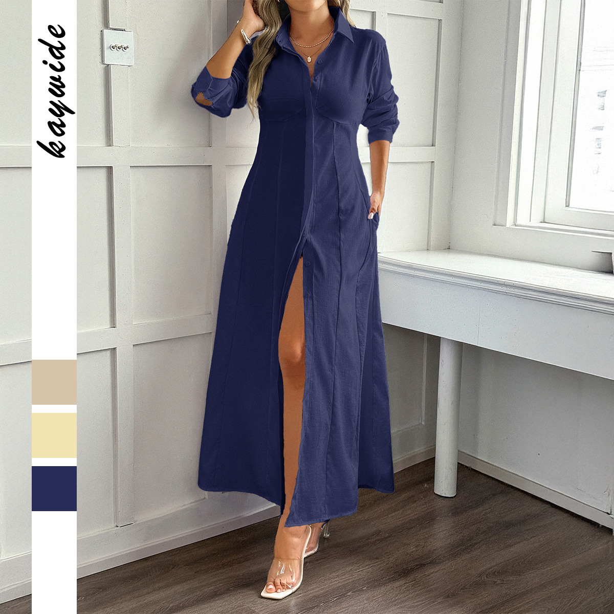Casual Vacation Style Long Sleeve Cardigan Long Dress for Women Autumn Winter
