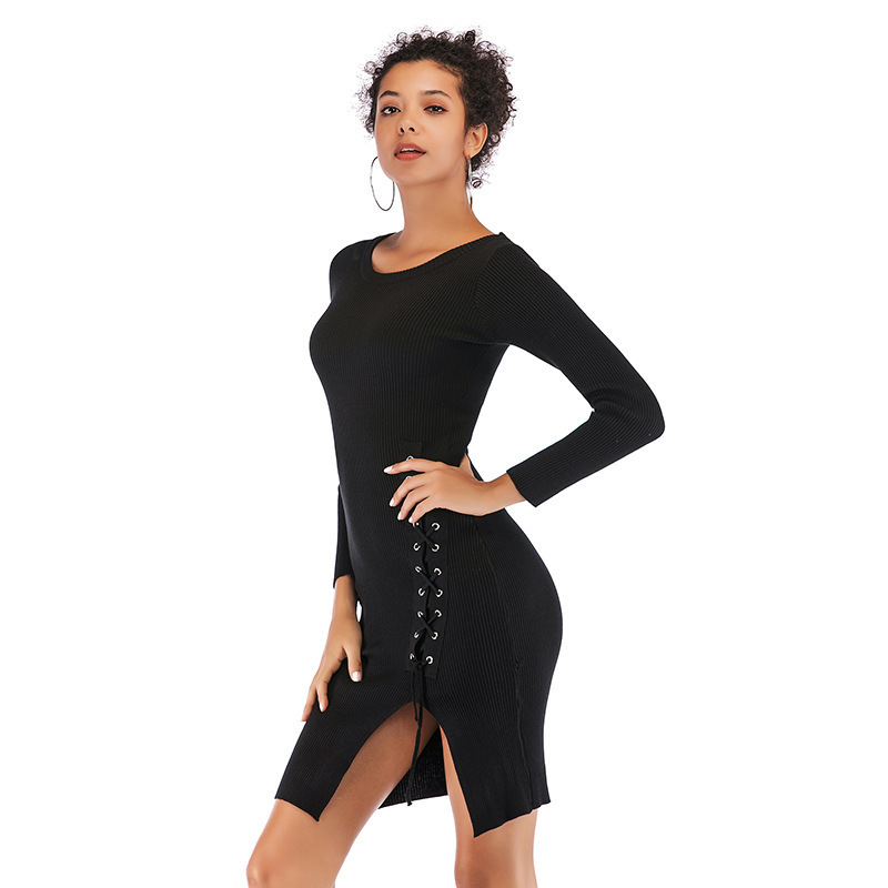Knit Bodycon Dress Solid Color Slim Fit Mid Length Spring Fashion for Women Wholesale Available