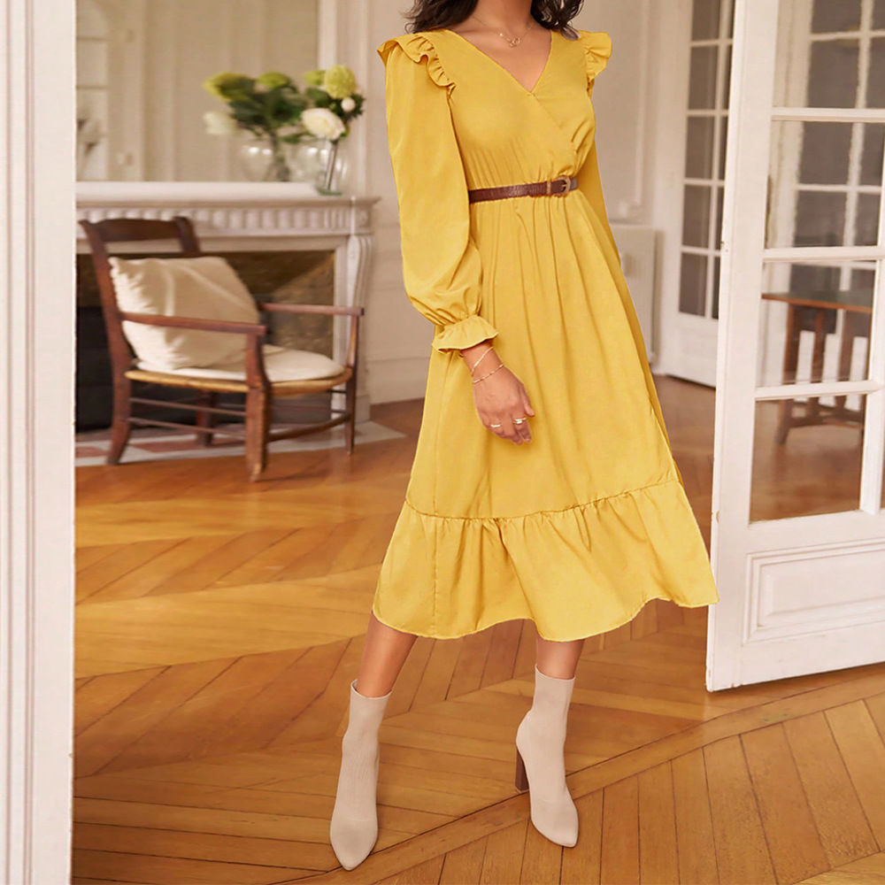 Elegant V neck Waist Slimming Backless Split Hem Long Dress