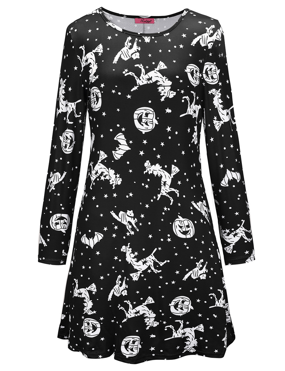 Womens Christmas Dress Long Sleeve Skull and Pumpkin Print Autumn Winter Style Perfect for Holiday Parties