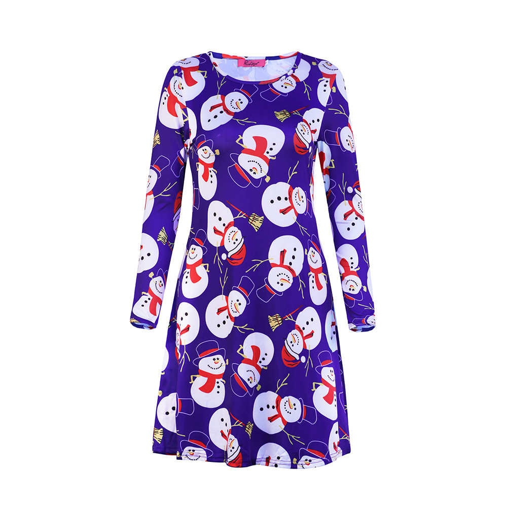 Casual Long Sleeve Printed Dress Womens Christmas Fashion Comfortable Fit Available for Wholesale