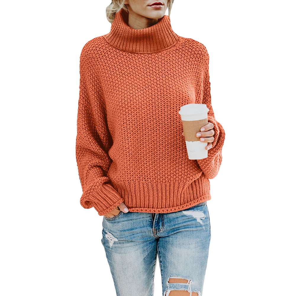 Womens Turtleneck Sweater Fashionable Solid Color Thick Knit Loose Fit Long Sleeve Perfect for Fall and Winter