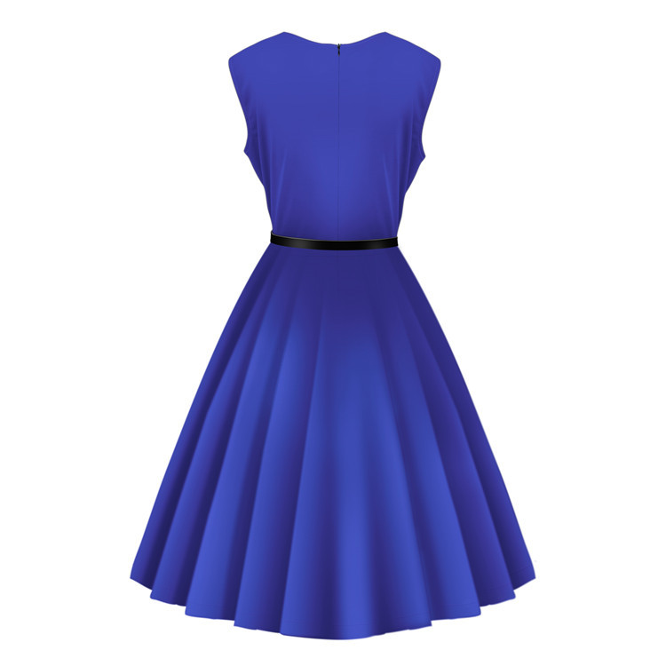 Womens Vintage Sleeveless A Line Dress Solid Color Waist Defined Flowy Skirt Spring Summer Collection Wholesale
