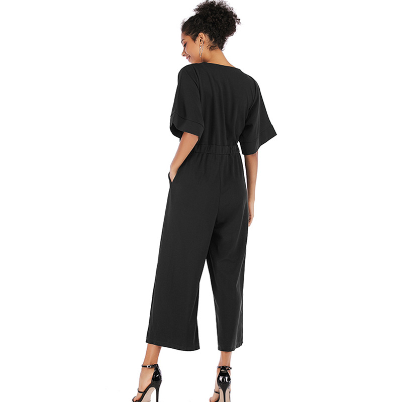 Womens Jumpsuit High Waisted V Neck 3 4 Length Spring Fashion for Casual Wear Wholesale Available