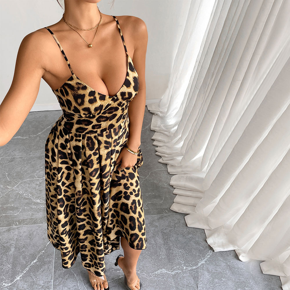 New European and American Summer Women's Elegant Sexy Leopard Print Camisole Dress