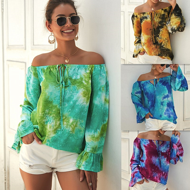 Womens Summer Long Sleeve Off Shoulder Top Original Design Lightweight Fabric Trendy Style Perfect for Casual