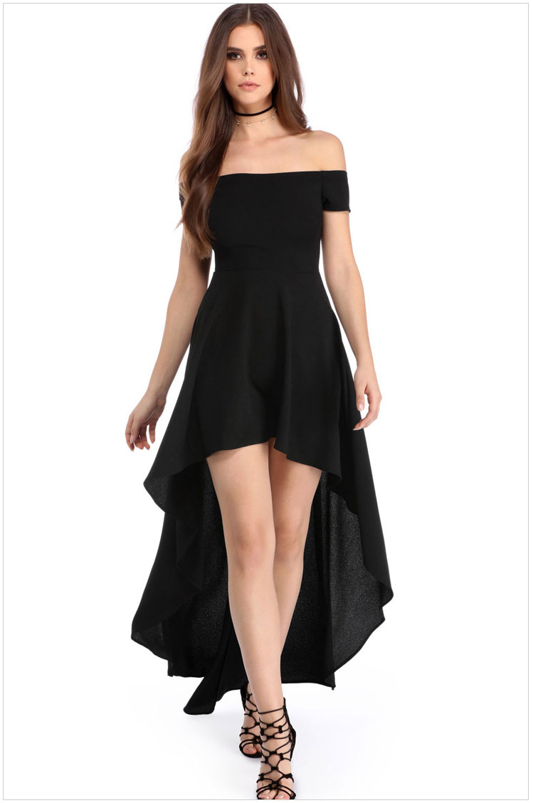 Off Shoulder Short Sleeve Dress High Low Hem Elegant Design Perfect for Nightclub or Evening Events Wholesale