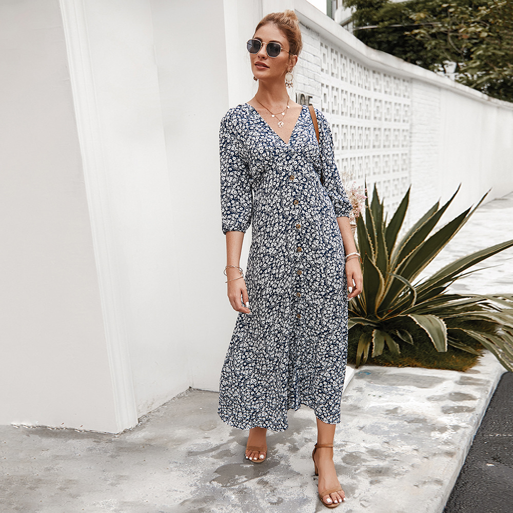 Floral Print Dress Original Design Trendy Style Comfortable Fabric Spring Summer Fashion for Women Wholesale