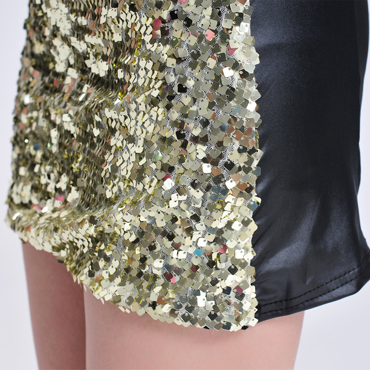 Sequin Faux Leather Patchwork Dress Spring Fashion Trendy Style European Quality Perfect for Parties and Events