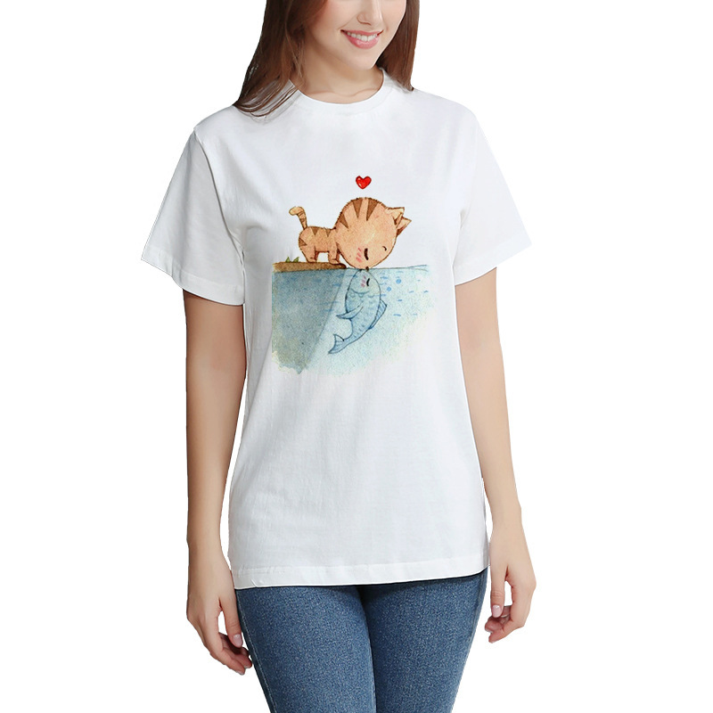 3D Printed Cat T Shirt Casual Summer Style Round Neck Short Sleeve Polyester Fabric Perfect for Couples Wholesale