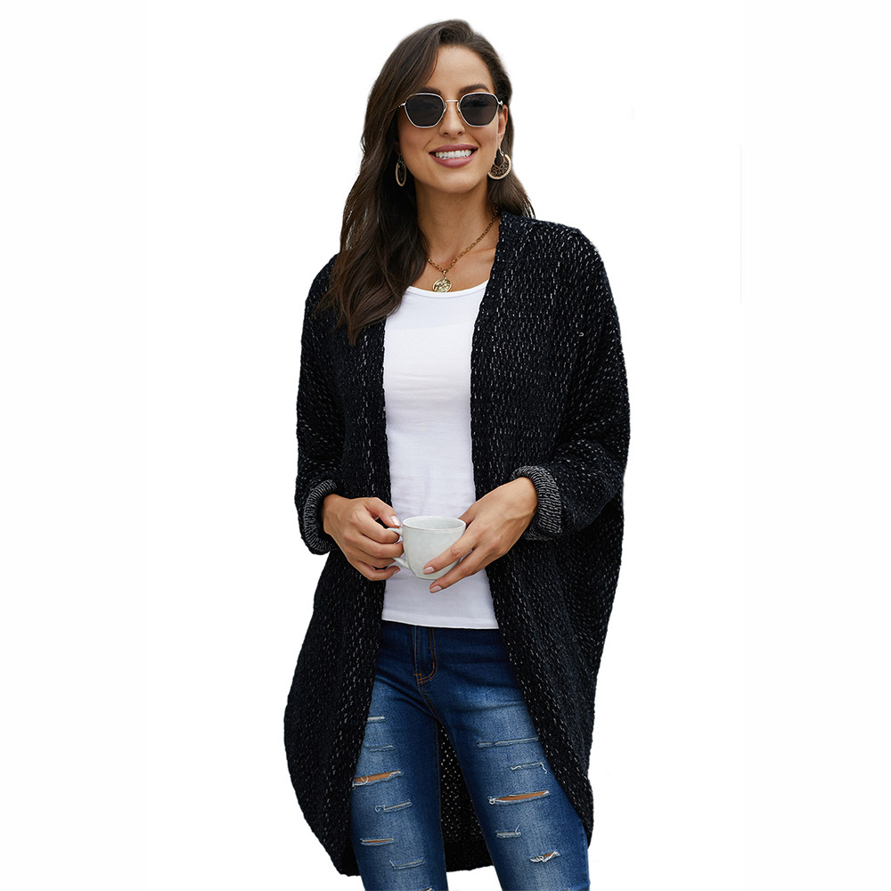 Womens Winter Batwing Sleeve Cardigan Mid Length Loose Fit Knitted Fabric Casual Wear for Everyday Use Wholesale