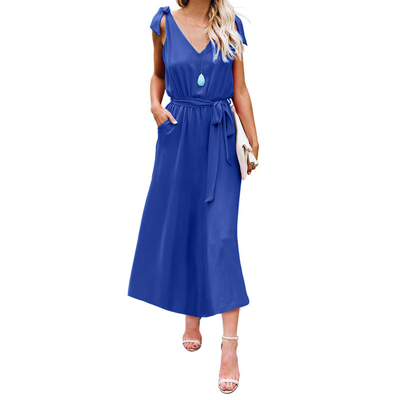 Summer Womens Dress Deep V Neck Sleeveless High Waisted Solid Color Casual or Party Wear Wholesale Available