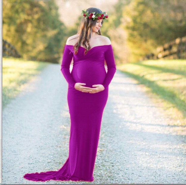 Maternity Long Dress V Neck Silk Cotton Elegant Train Spring Summer Photography Outfit Wholesale Available