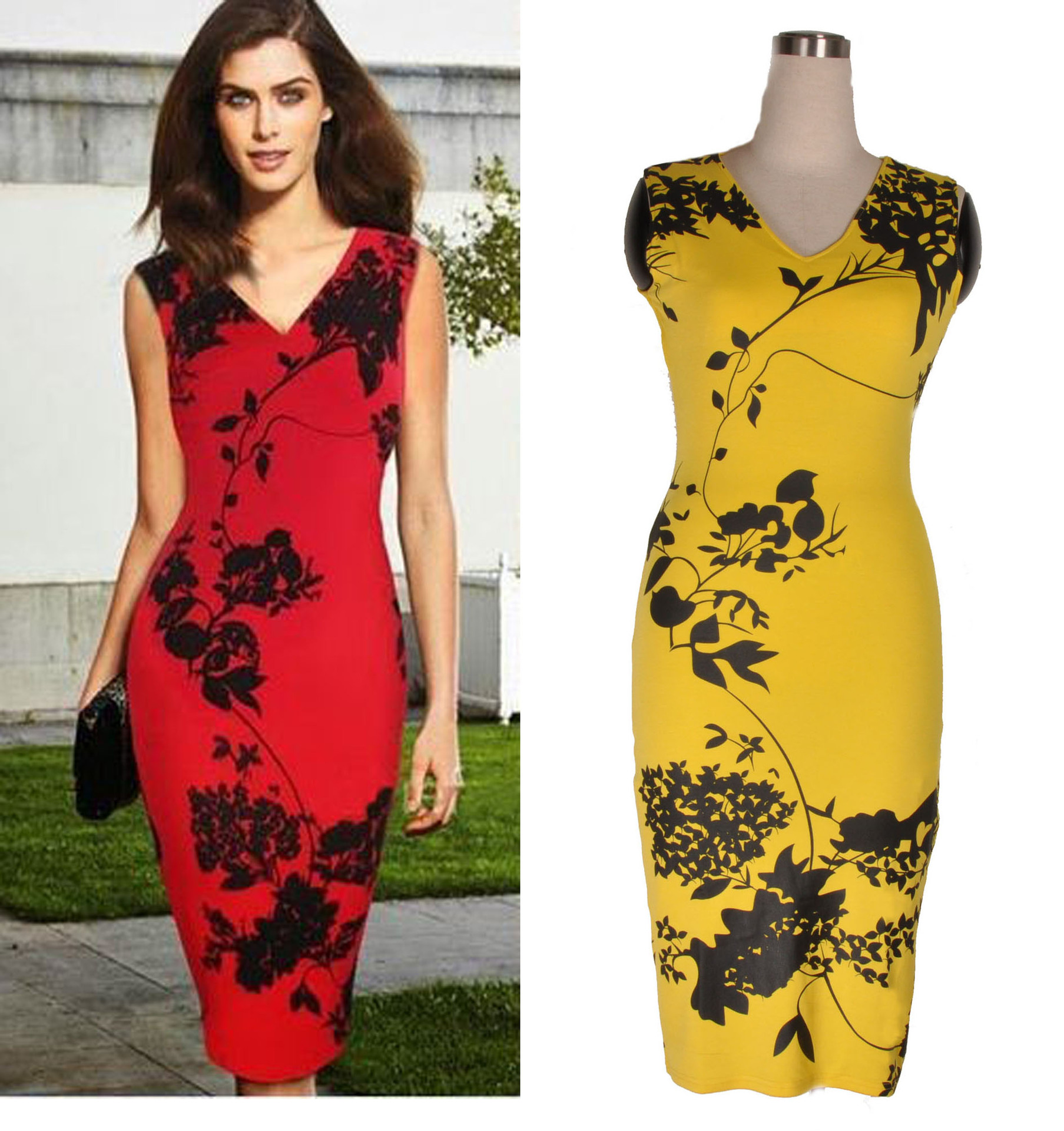 Fashion Womens Sleeveless Dress V Neck Floral Print Blended Fabric Casual Summer Wear Wholesale Available