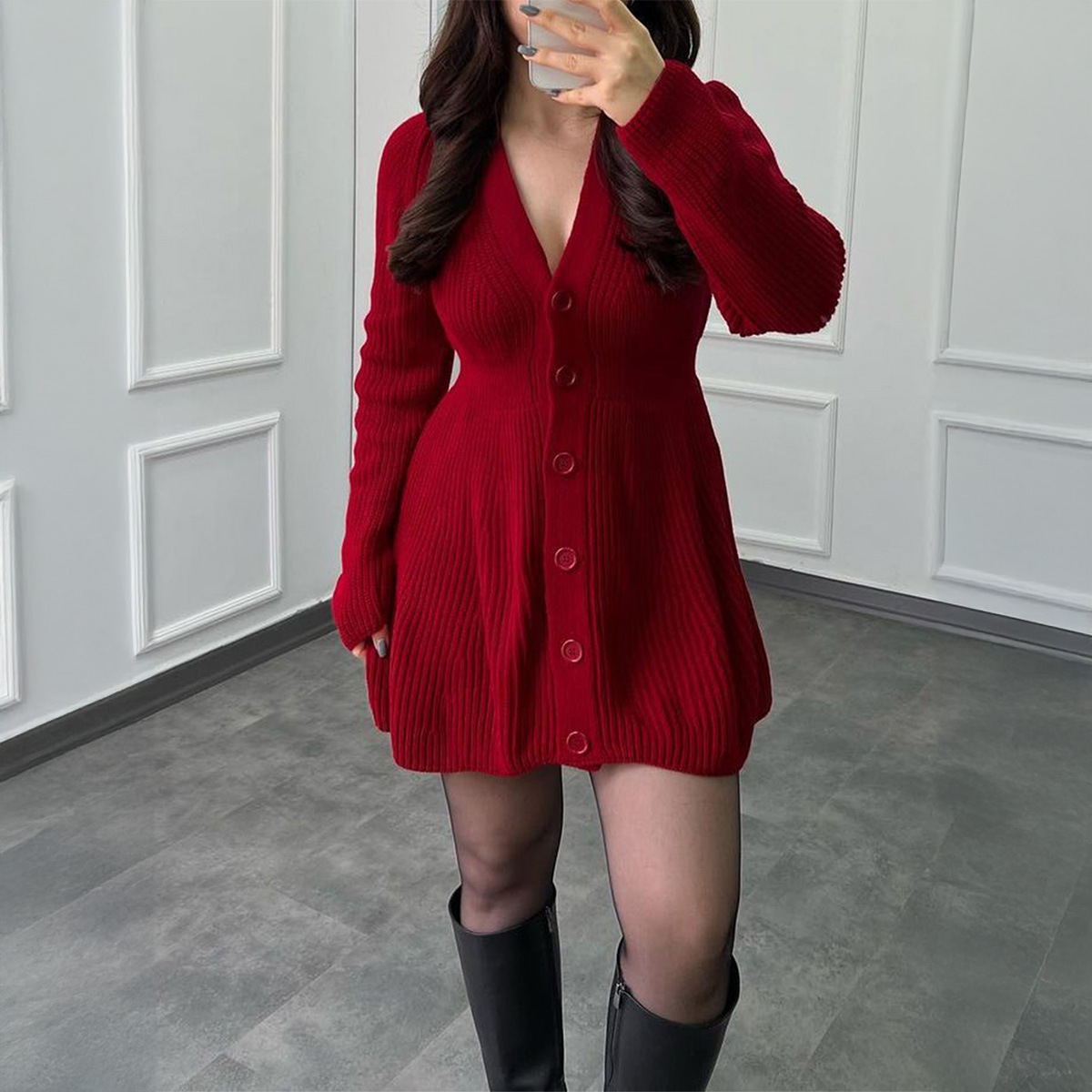 Fashion Casual Long Sleeve Sweater Dress Knitted Women's Clothing Autumn