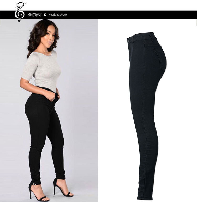 High Waisted Stretch Denim Skinny Pants Solid Color Pocket Design Versatile Style Casual Wear for Women Wholesale