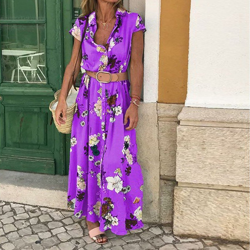 Bohemian Vintage Floral Print Maxi Dress V Neck Loose Fit Lightweight Fabric Perfect for Summer Vacations Wholesale