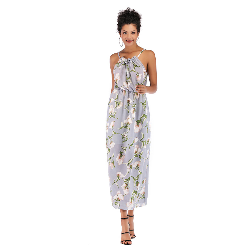 Womens Summer Dress Sleeveless Slim Fit Fresh Floral Print Lightweight Chiffon for Casual Wear Dropshipping