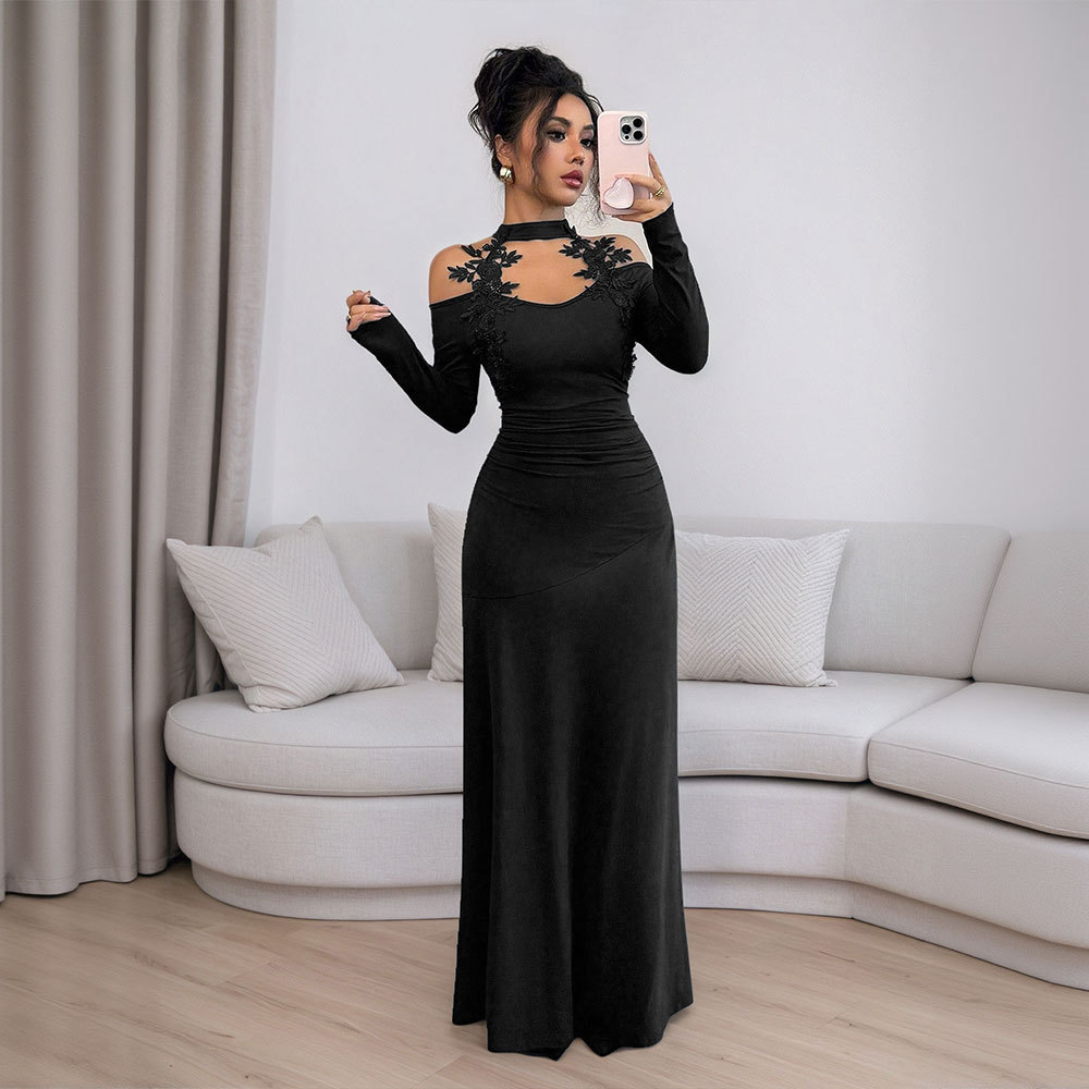 Black Lace Bodycon Dress Long Sleeve Slim Fit Elegant Design Autumn Winter Fashion for Parties Wholesale Available