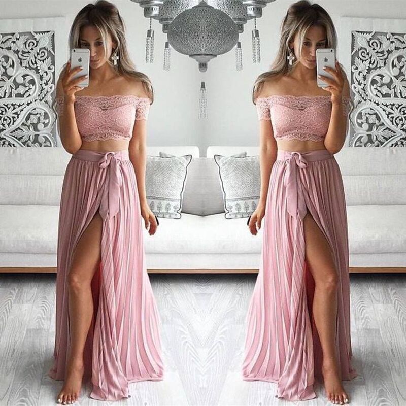 Womens Two Piece Set Solid Color Dress with Lace Skirt Elegant Casual Wear for Parties Wholesale Available