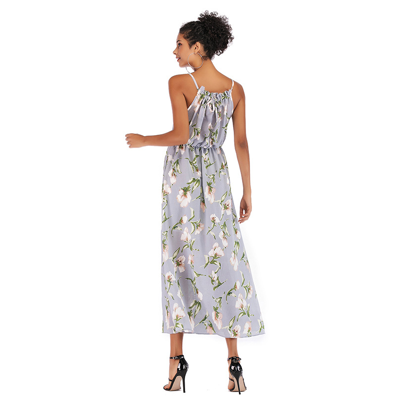 Womens Summer Dress Sleeveless Slim Fit Fresh Floral Print Lightweight Chiffon for Casual Wear Dropshipping