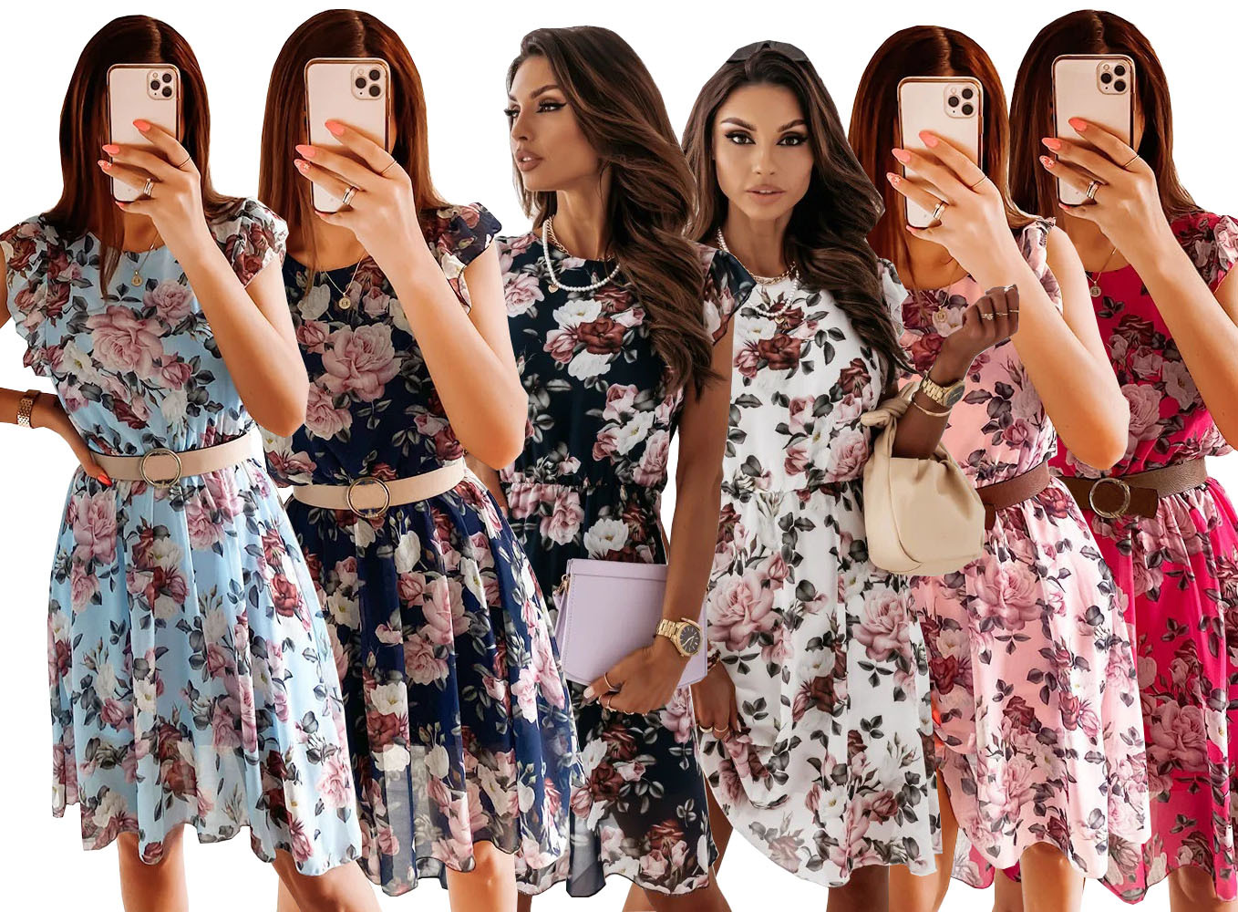 Summer Floral Print Chiffon Dress Ruffle Short Sleeves Elegant Design Lightweight Fabric Perfect for Vacation