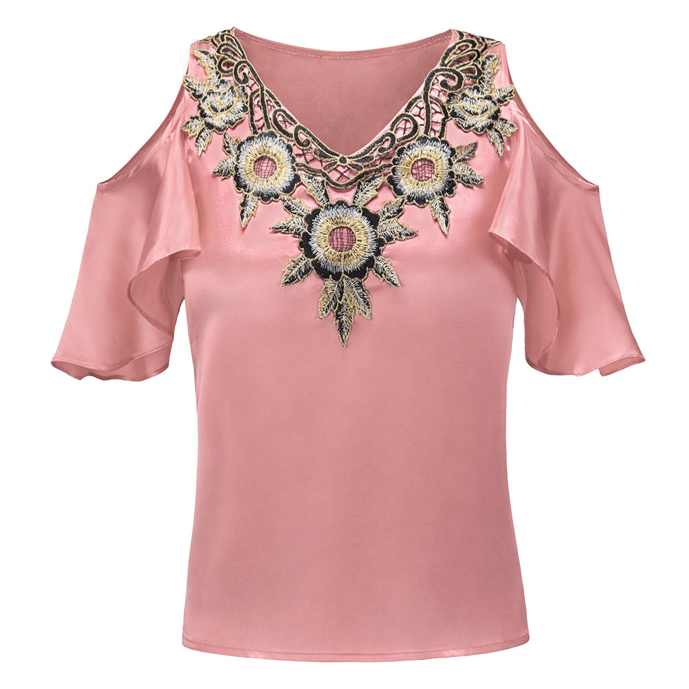 Womens Loose Fit Short Sleeve T Shirt Sexy V Neck Comfortable Fabric Trendy Design Spring Summer Fashion Wholesale