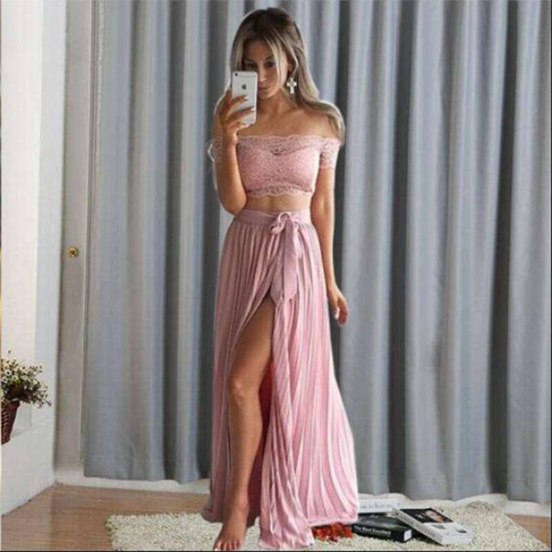 Womens Two Piece Set Solid Color Dress with Lace Skirt Elegant Casual Wear for Parties Wholesale Available