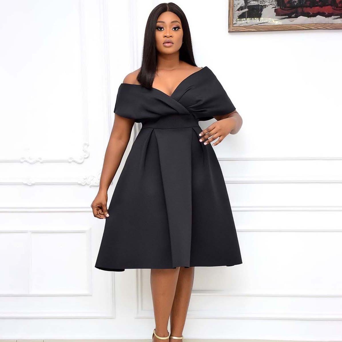 Women's Fashion Dress — Elegant V Neck, Trendy Tie Design, Plus Size, Comfortable Fit — Casual, Office Wear — Wholesale Supply