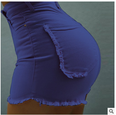 Slim Fit Denim Shorts with Pockets Solid Color Frayed Hem Casual Summer Wear Wholesale Available