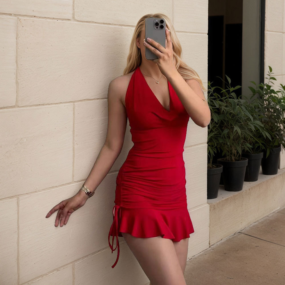 Summer New Sexy V Neck Halter Bodycon Dress