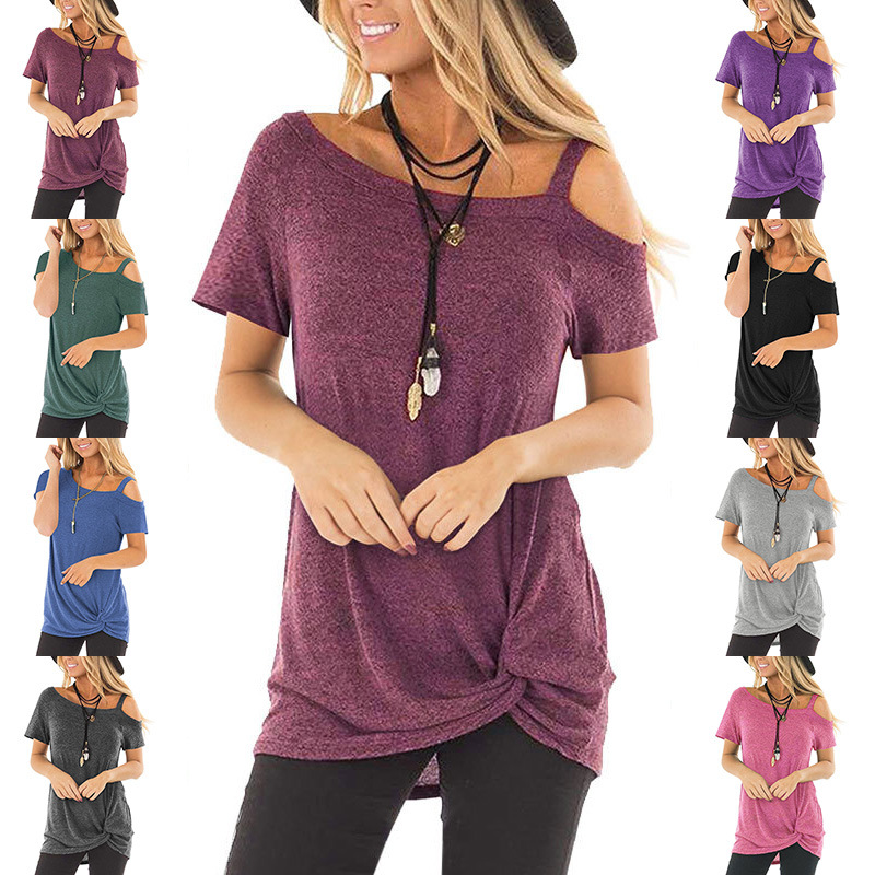 Twist Knot T Shirt Short Sleeve Off Shoulder Casual Style Perfect for Spring Summer Wholesale Available
