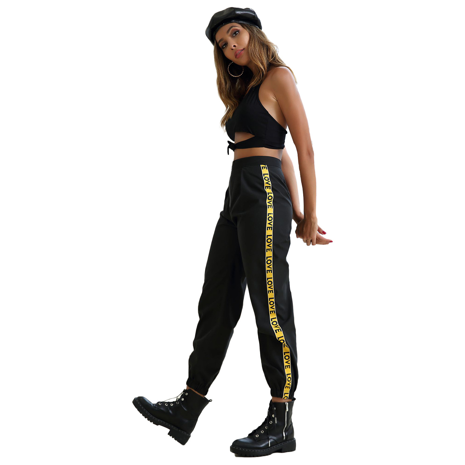 High Waisted Cargo Pants Letter Print Casual Style Comfortable Fit Perfect for Streetwear Wholesale Available