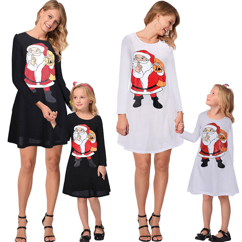 Custom Womens Long Sleeve Dress Christmas Print Family Matching Fall Collection Wholesale Available