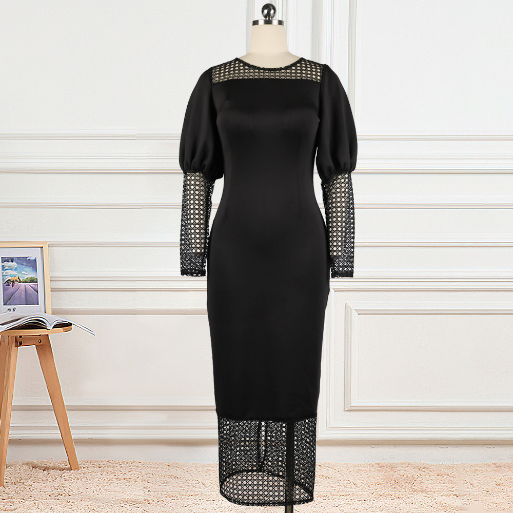 Plus Size High Waist Dress Long Sleeve Hollow Out Stretch Fabric Casual or Professional Wear OEM Available