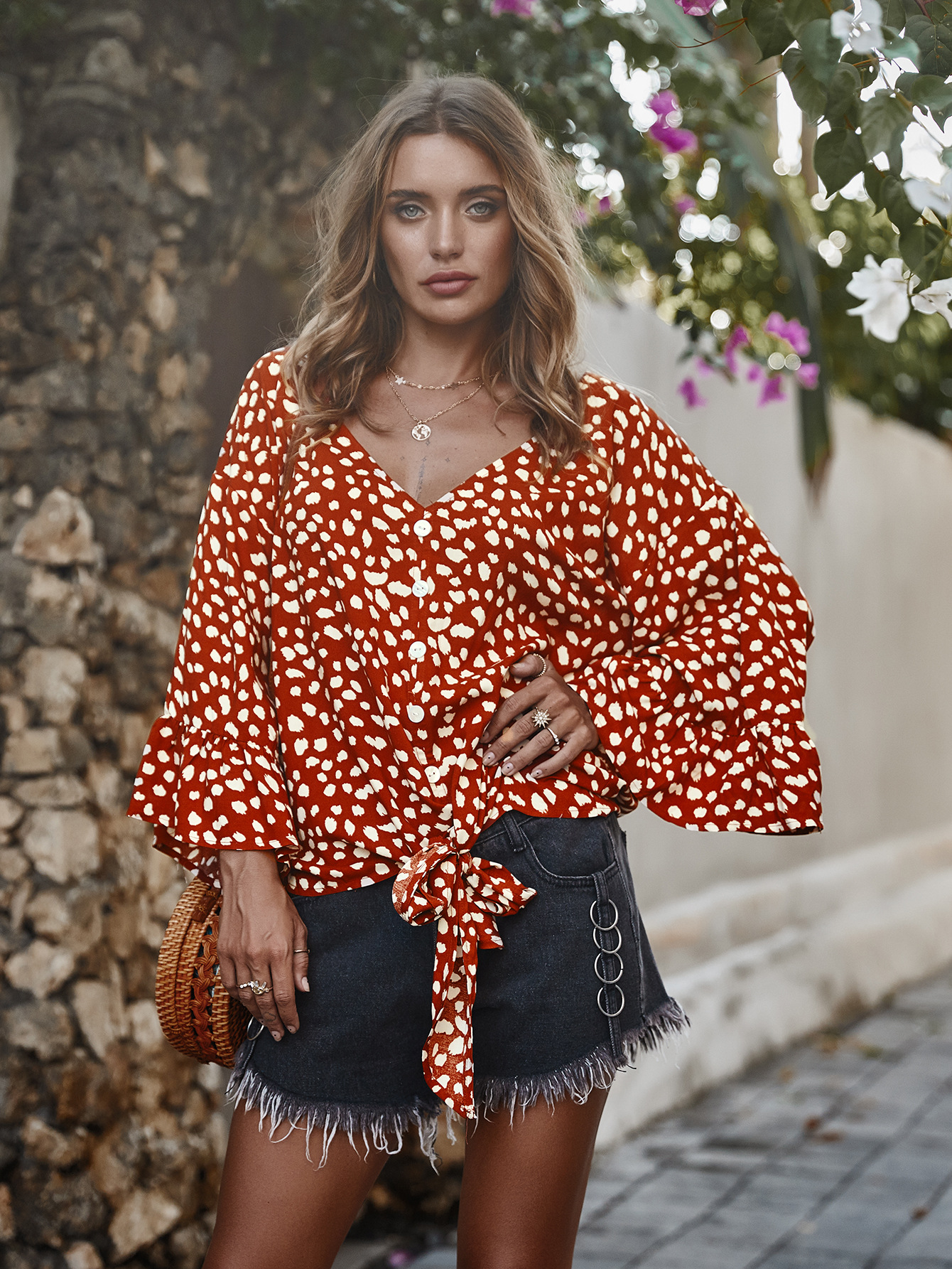 Womens Polka Dot Top Original Design Trendy Style Fashionable Elements Perfect for Casual Wear Wholesale Available