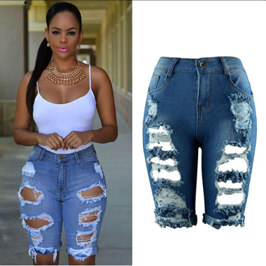 High Waisted Distressed Denim Shorts Handmade Trendy Ripped Design Casual Summer Wear Wholesale Available